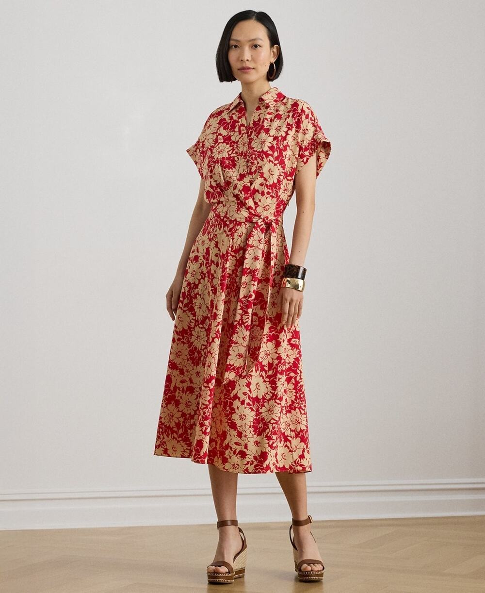 Lauren Ralph Lauren Petite Floral Belted Short-Sleeve Maxi Dress Size 4P 3969